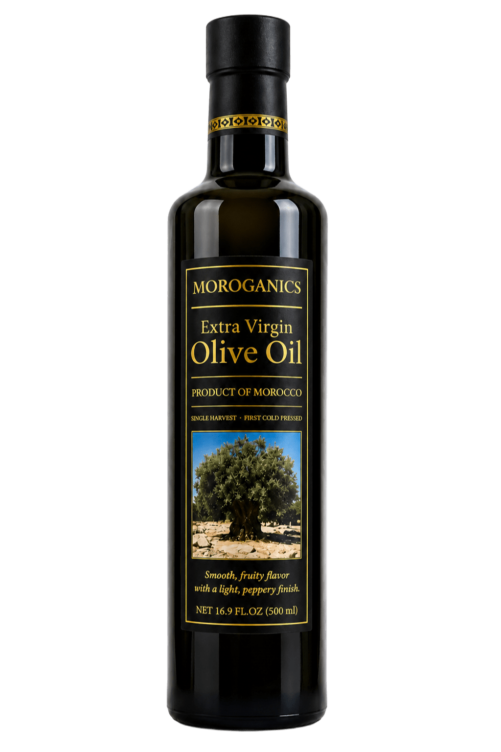 Moroganics 500 ml premium Moroccan extra virgin olive oil bottle